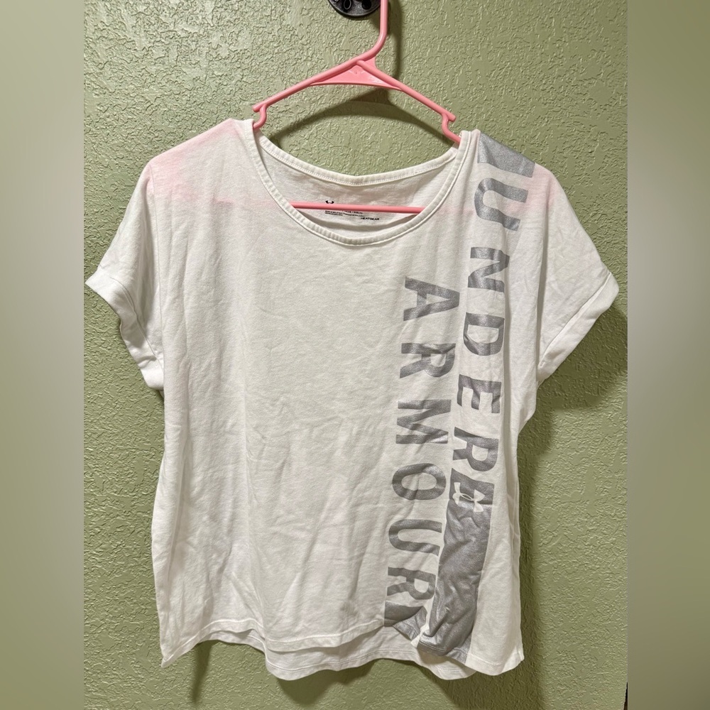 Under Armour Women's White Tee with Gray Lettering